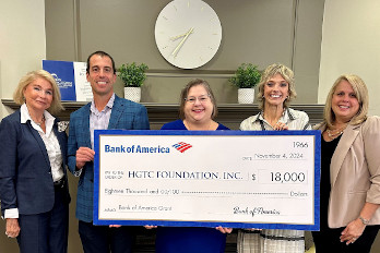 Representatives from Bank of America Myrtle Beach present the HGTC Foundation with an $18,000 check to Support Workforce Training and Student Emergency Fund.