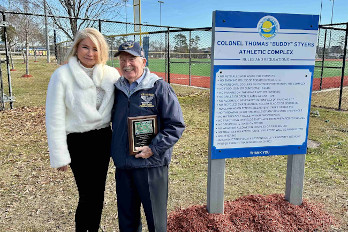 Dr. Marilyn “Murph” Fore (left), HGTC President, and Colonel Thomas “Buddy” Styers (right), at the naming dedication of the Colonel Thomas “Buddy” Styers Athletic Complex at Grand Park in Myrtle Beach on Thursday, January 30.