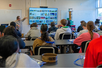 Joseph Meyer, HGTC Instructor for Civil Engineering Technology, provides a presentation to participating students at the Engineering Showcase on the HGTC Conway Campus.